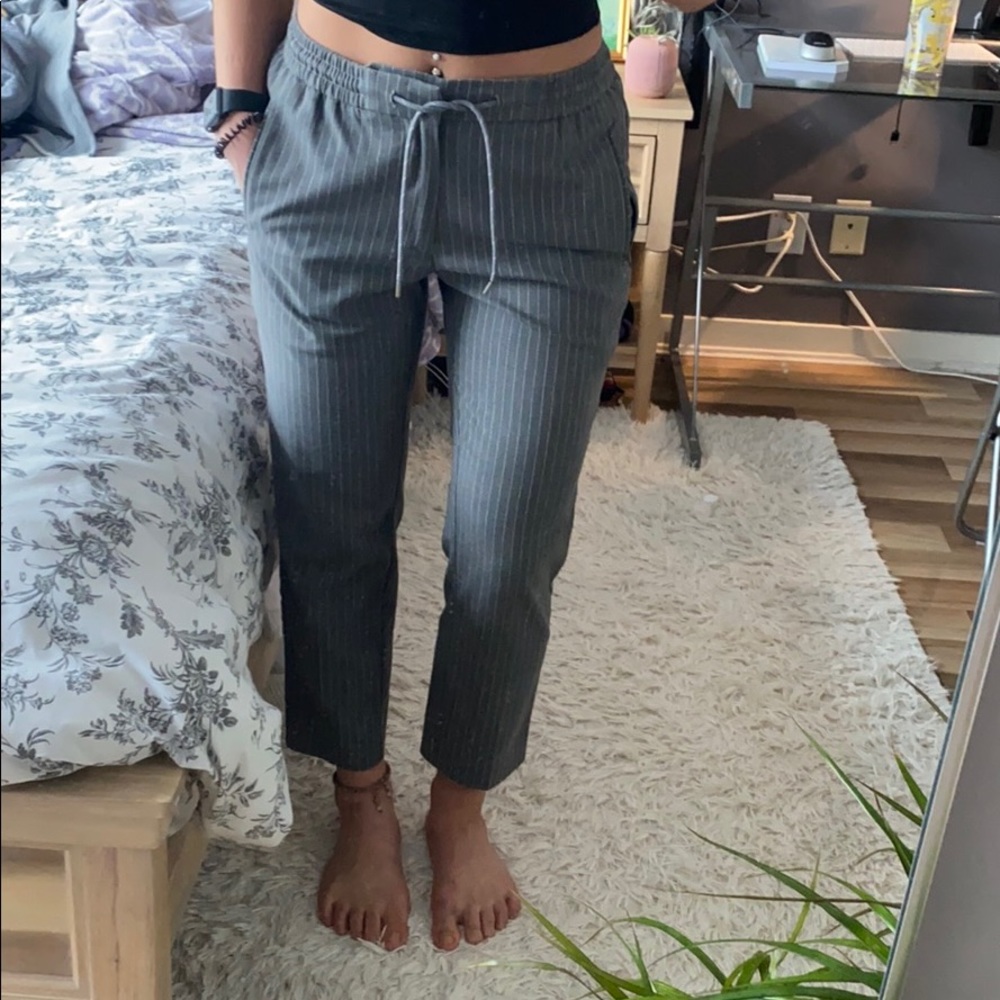 TOPMAN Pinstripe crop pants with drawstring